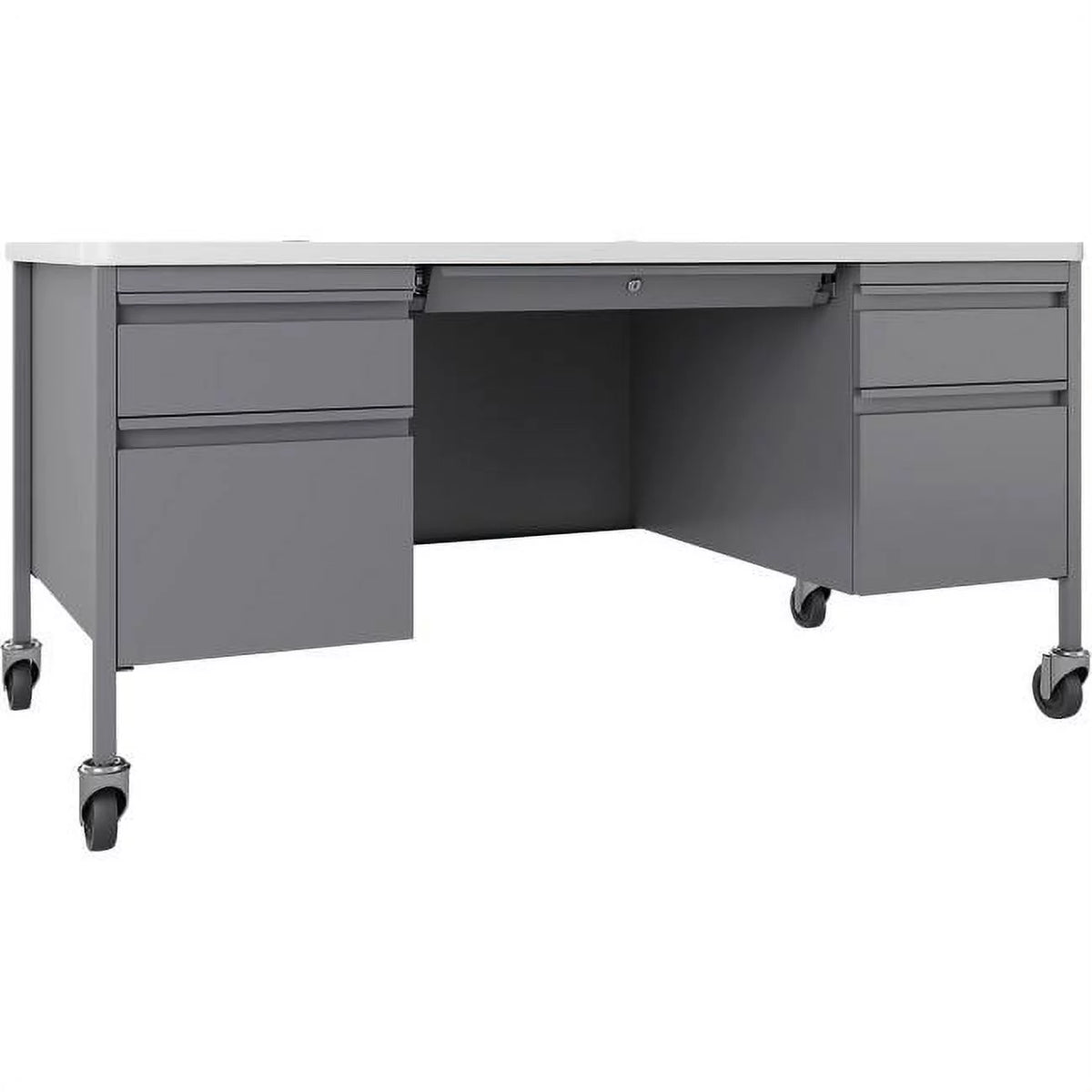Steel Teachers Desk, Platinum & White - 60 x 30 x 29.5 in. W4958