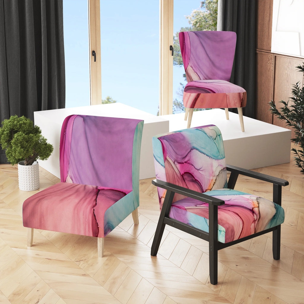 Purple Turquoise Marble Upholstered Accent Chair Z84370