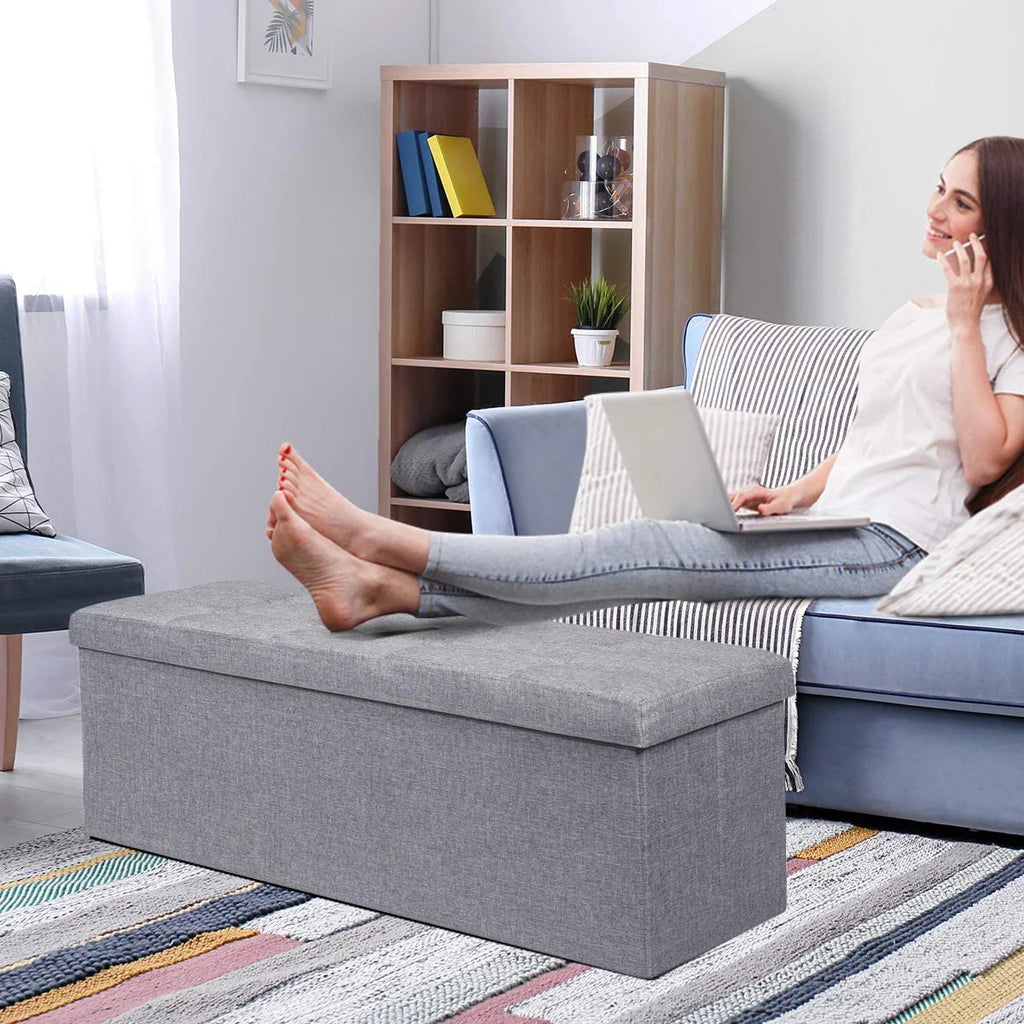 Light Gray Folding Storage Ottoman Bench P395
