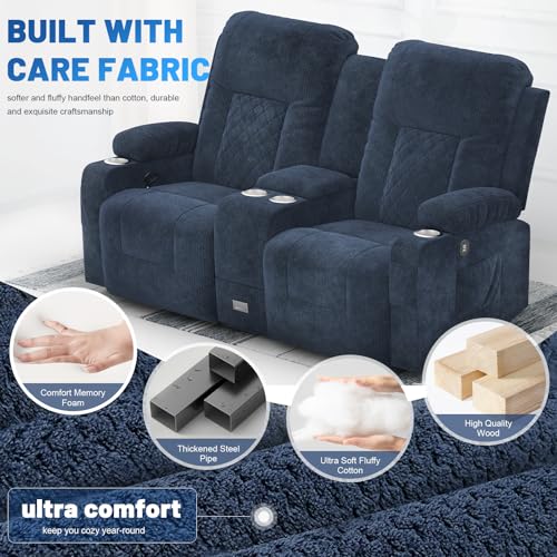 Grey Fabric Reclining Loveseat Sofa with Storage Console E69310