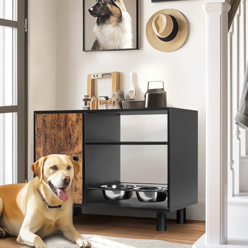 Large Pet Feeder Station with Stainless Steel Double Pull Out Raised Dog Bowls O7767