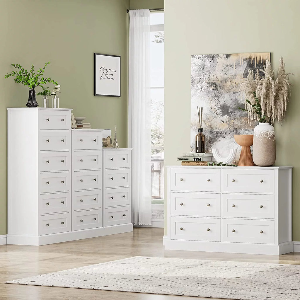 White 6 Drawer Double Dresser J736