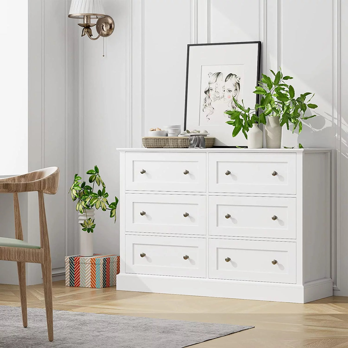 White 6 Drawer Double Dresser J736