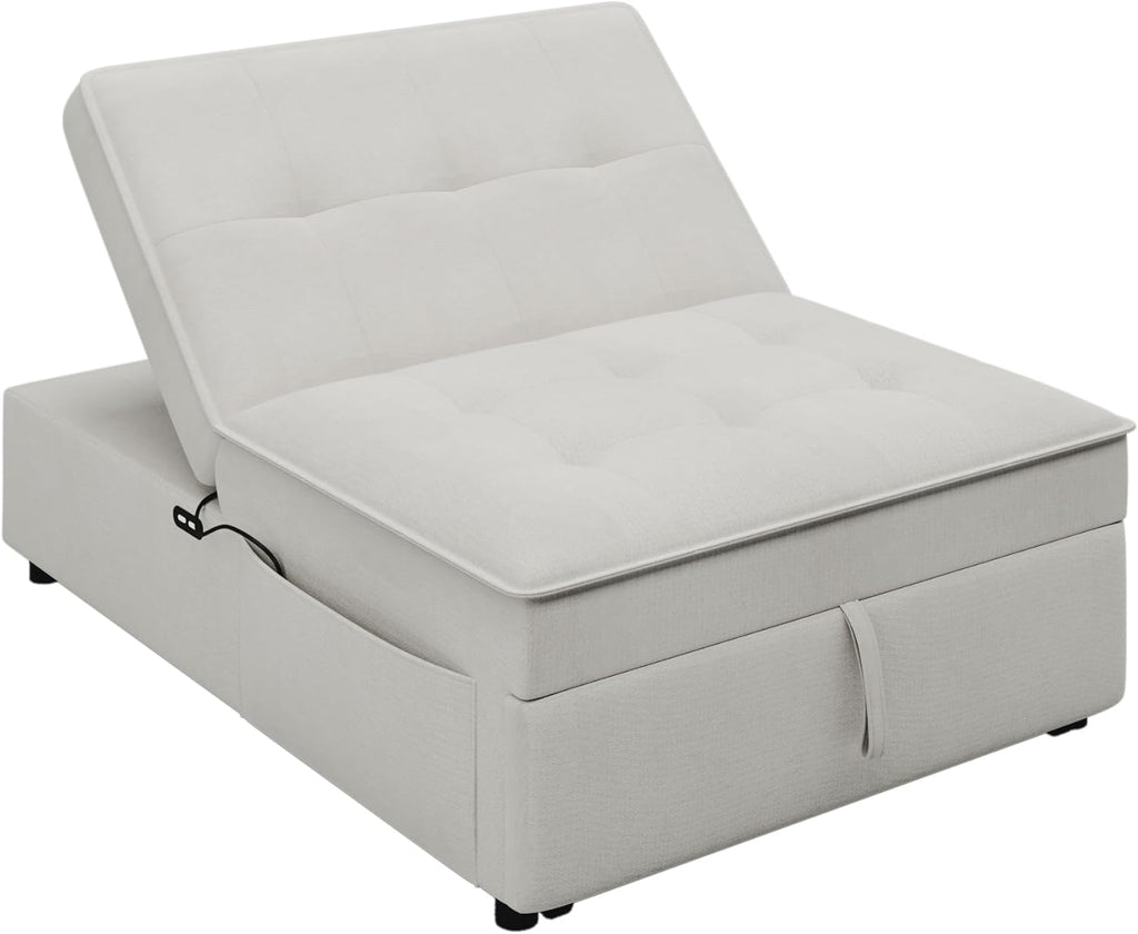 White 4-in-1 Folding Ottoman Bed with Storage Pocket and USB Port J823762