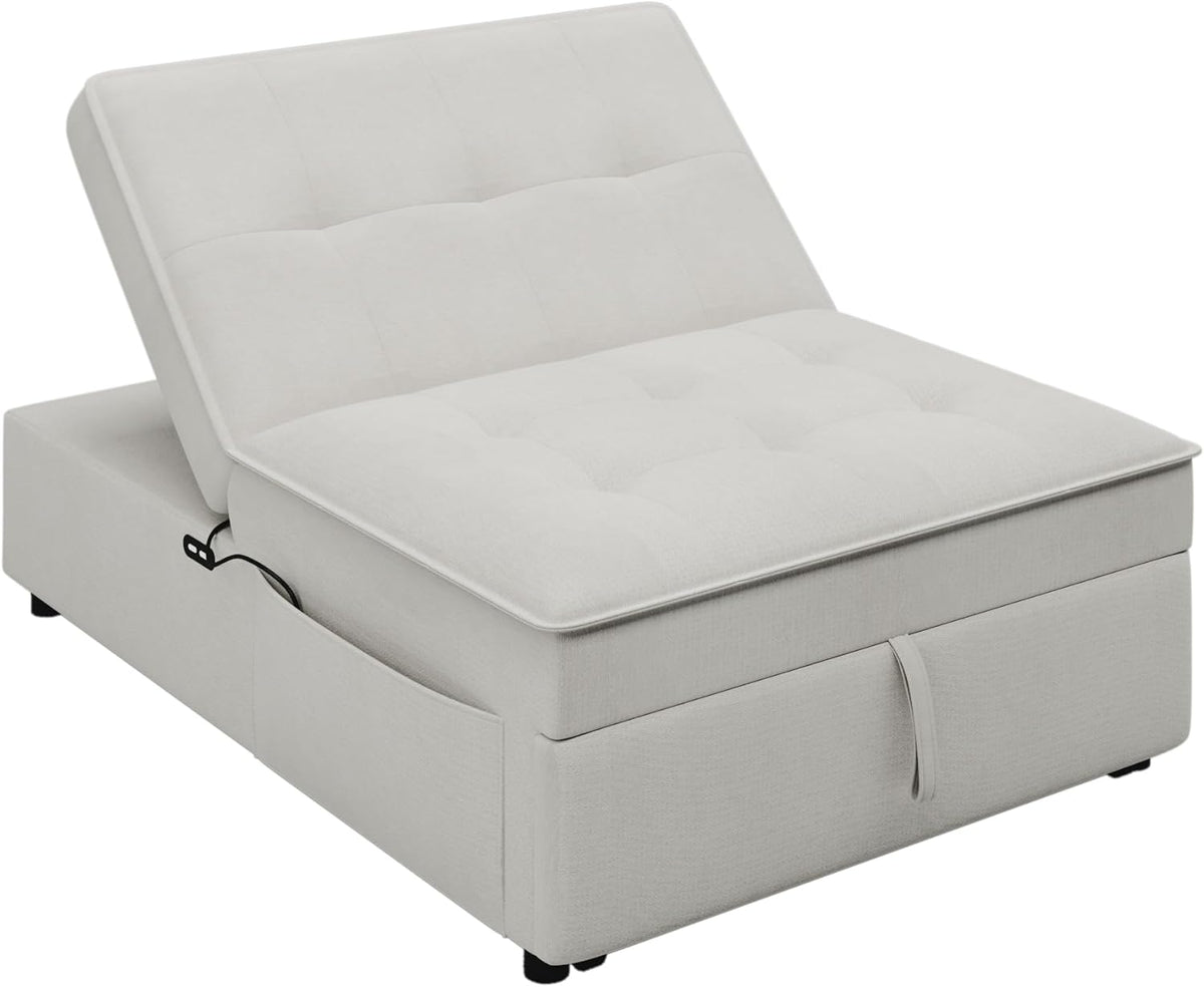 White 4-in-1 Folding Ottoman Bed with Storage Pocket and USB Port J823762