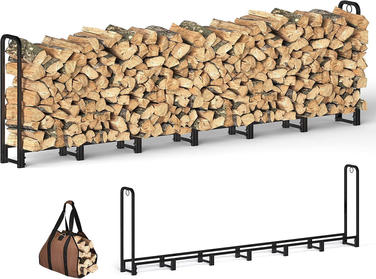 Black Adjustable Firewood Rack with Waterproof Cover Q844