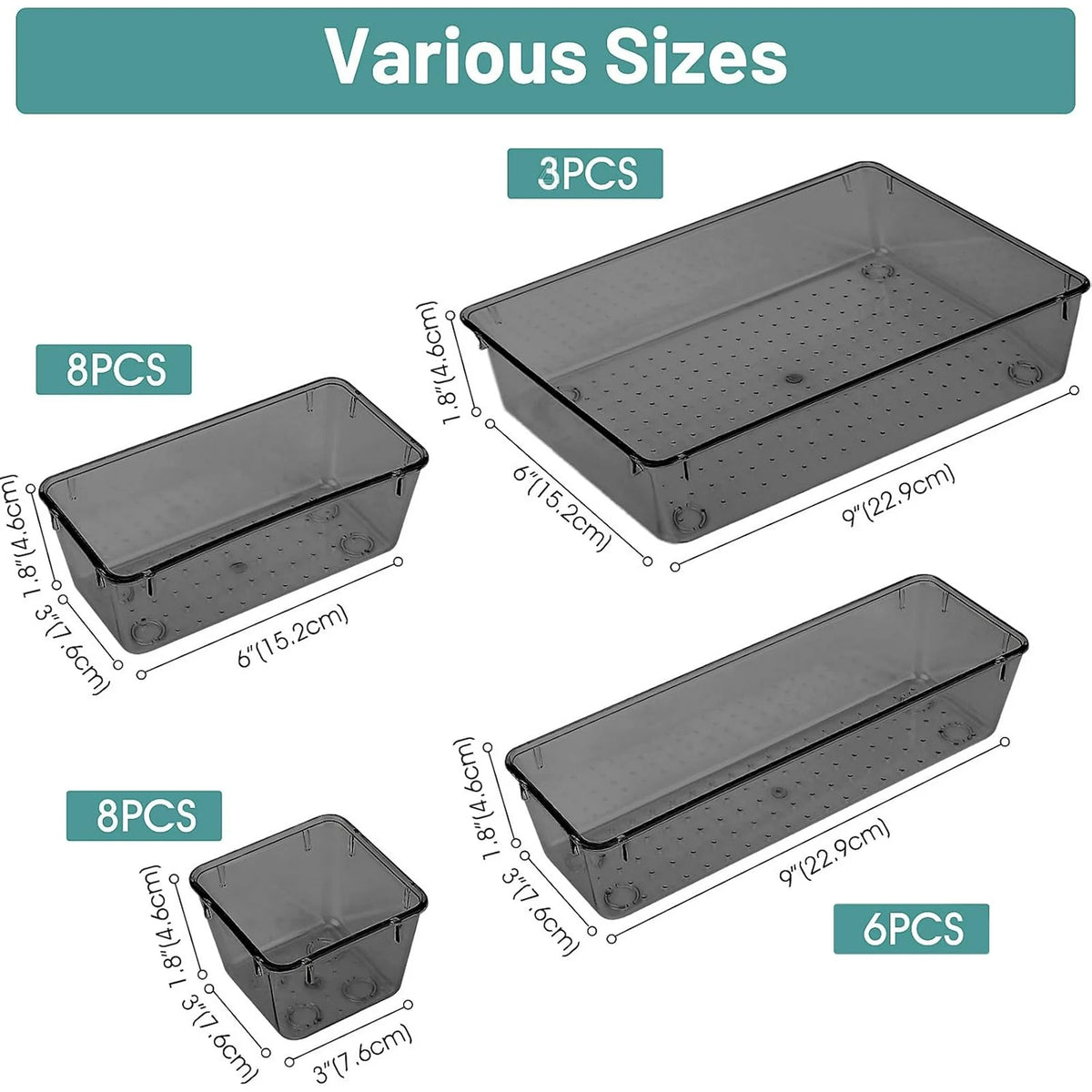 Clear Plastic Drawer Organizer Set Q785