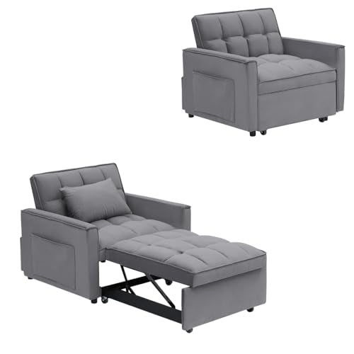 Dark Gray Velvet Convertible Sleeper Chair X6932