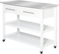 White Rolling Kitchen Cart with Stainless Steel Top A82117