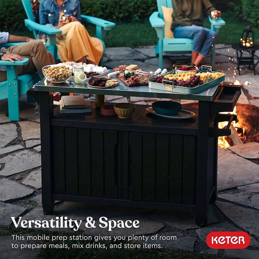 Brown Outdoor Kitchen Bar Rolling Cart with Storage Cabinet F68667