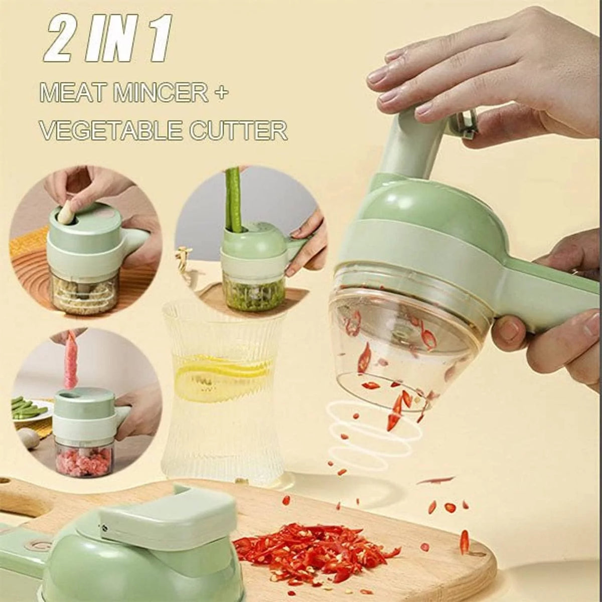 4 in 1 Mini Handheld Electric Vegetable Cutter Set Wireless Food Chopper Grinder Food Processor J25368