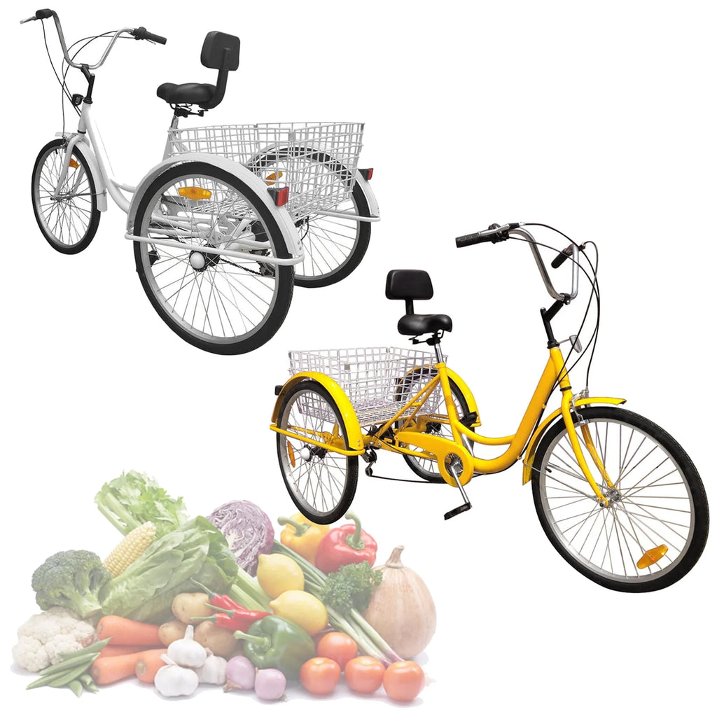 24 Inch 3-Wheel Tricycle with Basket White/Yellow Q426
