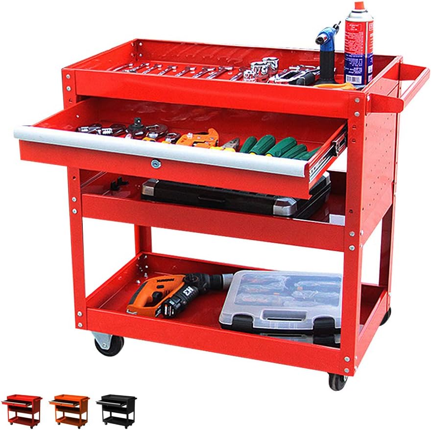 Black 4-Wheel Rolling Tool Cart with Ball-Bearing Slides H637181
