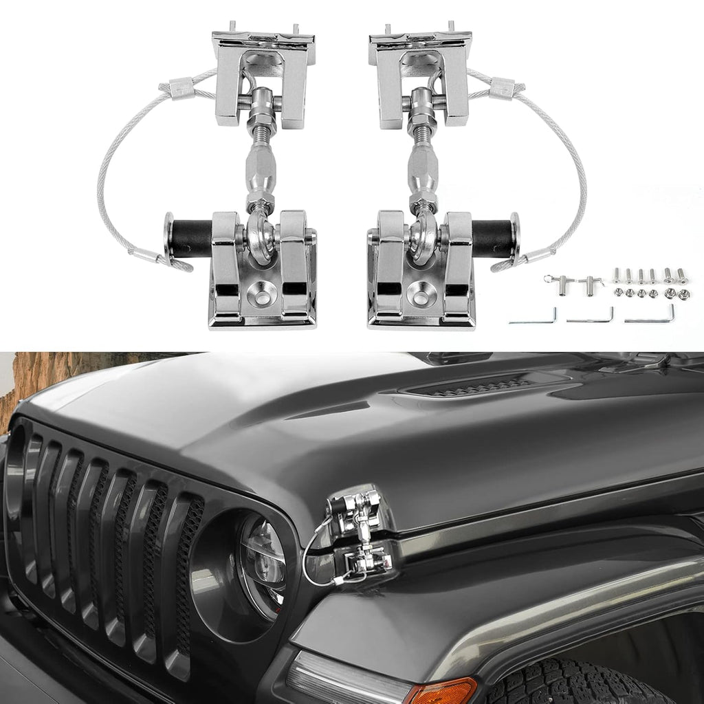 Hood Latches for Jeep Wrangler JL JT, Aluminum Alloy, Chrome, Pack of 2 Z1057