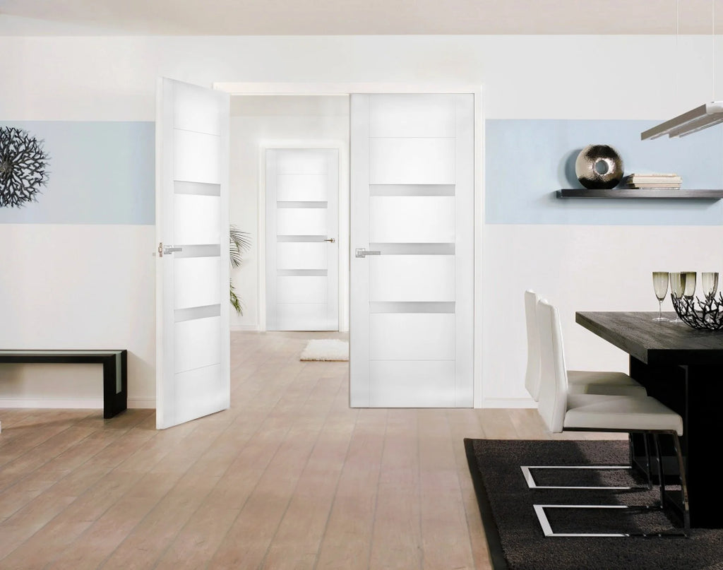 Solid French Double Doors 48 x 80 inches Opaque Glass Wood Solid Panel Frame W86501
