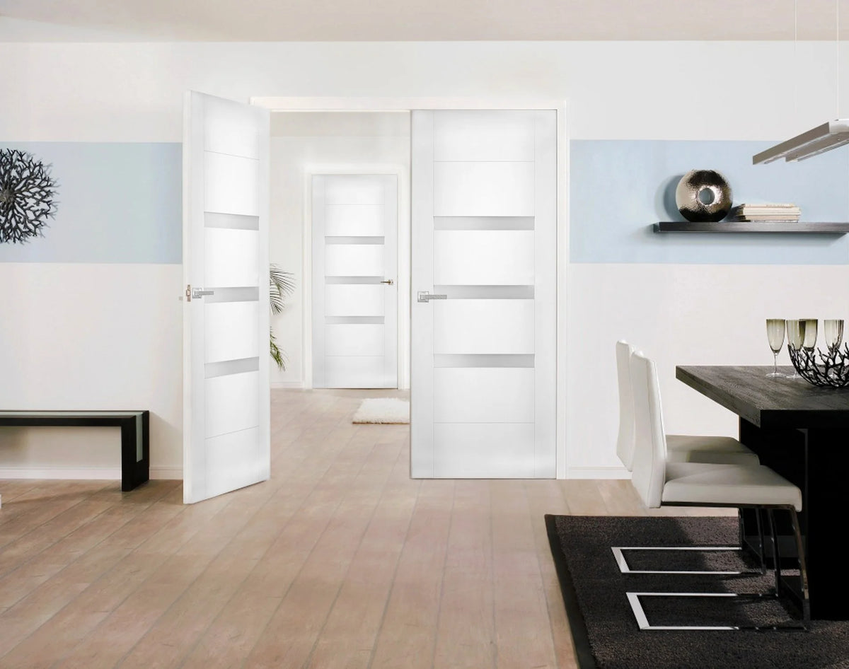 Solid French Double Doors 48 x 80 inches Opaque Glass Wood Solid Panel Frame W86501