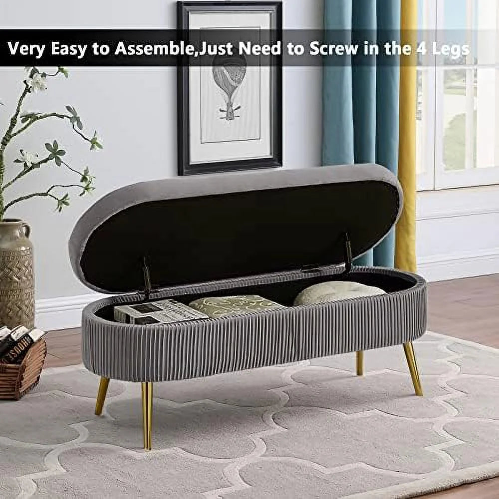 Faux Fur Ottoman Bench with Golden Metal Legs B621532