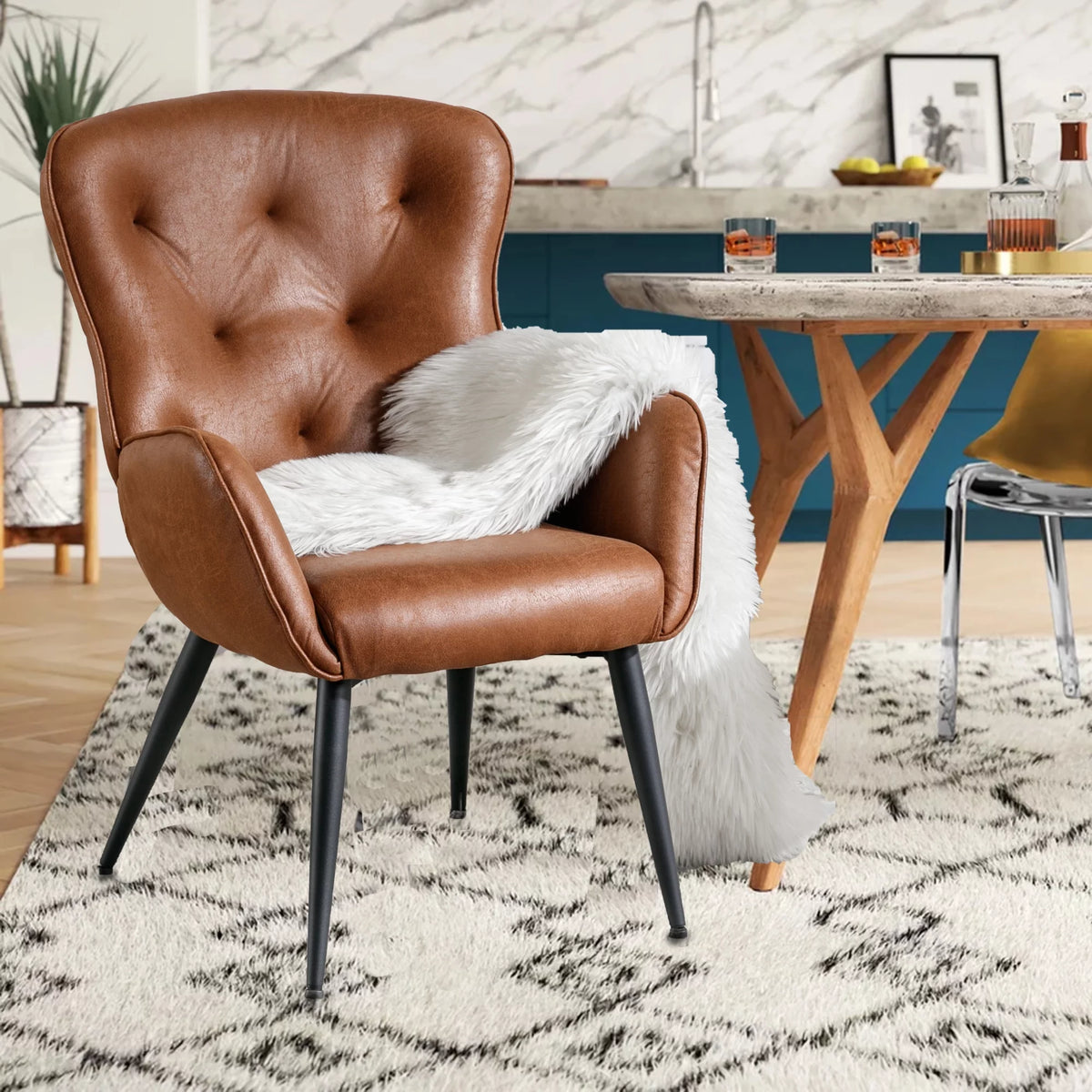 Faux Leather High Back Accent Chair with Metal Legs L688