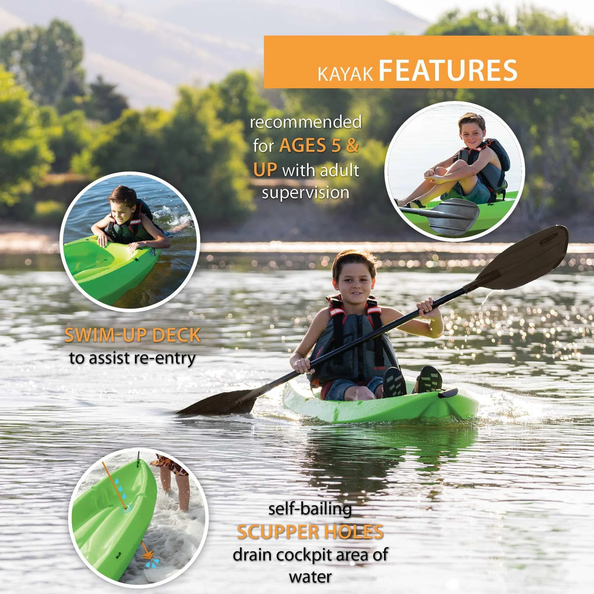 6 ft Youth Kayak Lime Green U4100