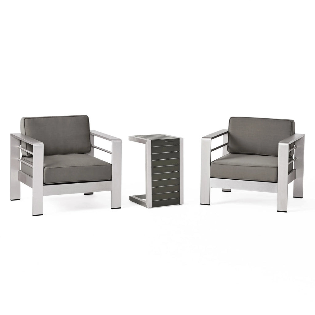 Gray Outdoor Aluminum Club Chairs with Side Table J70044