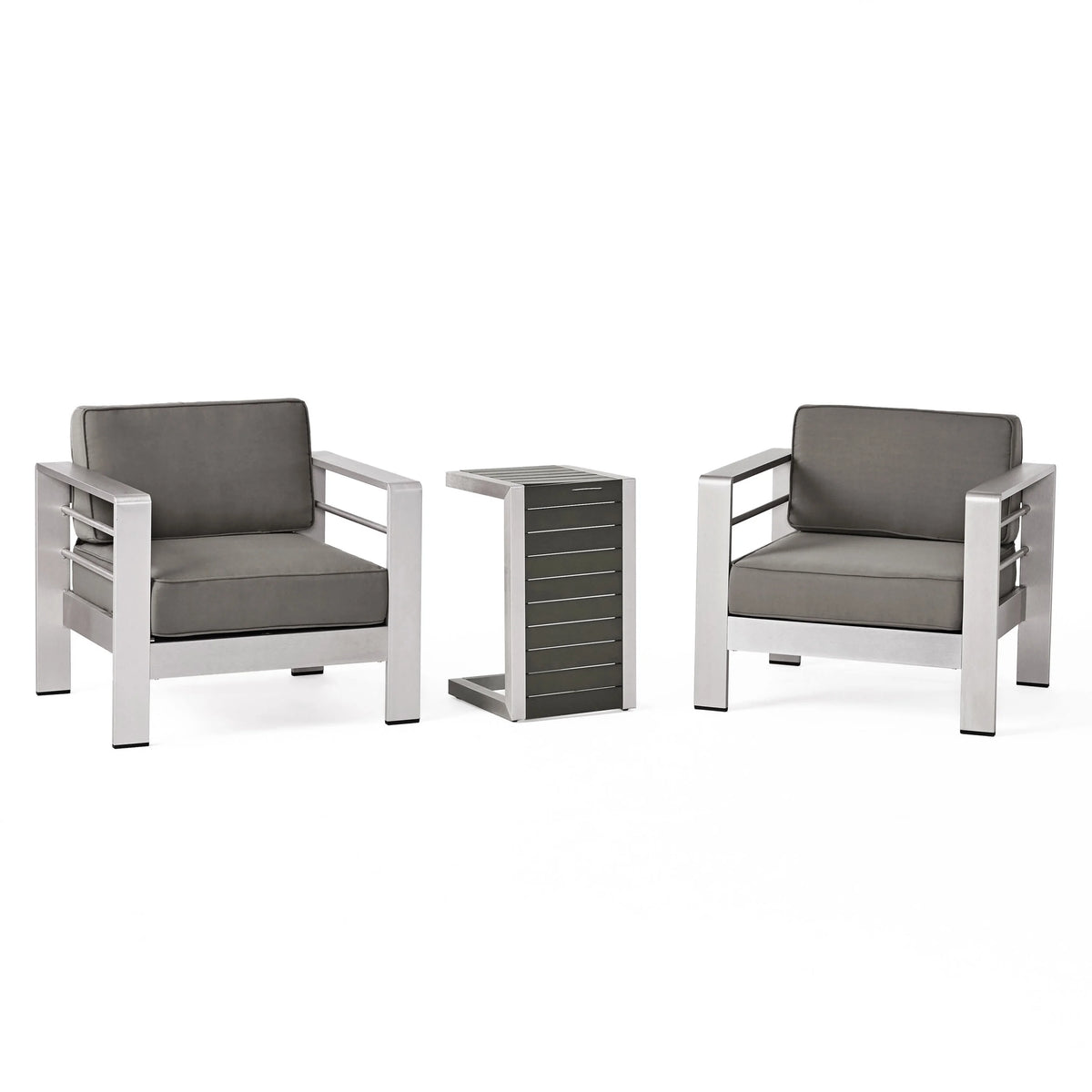 Gray Outdoor Aluminum Club Chairs with Side Table J70044