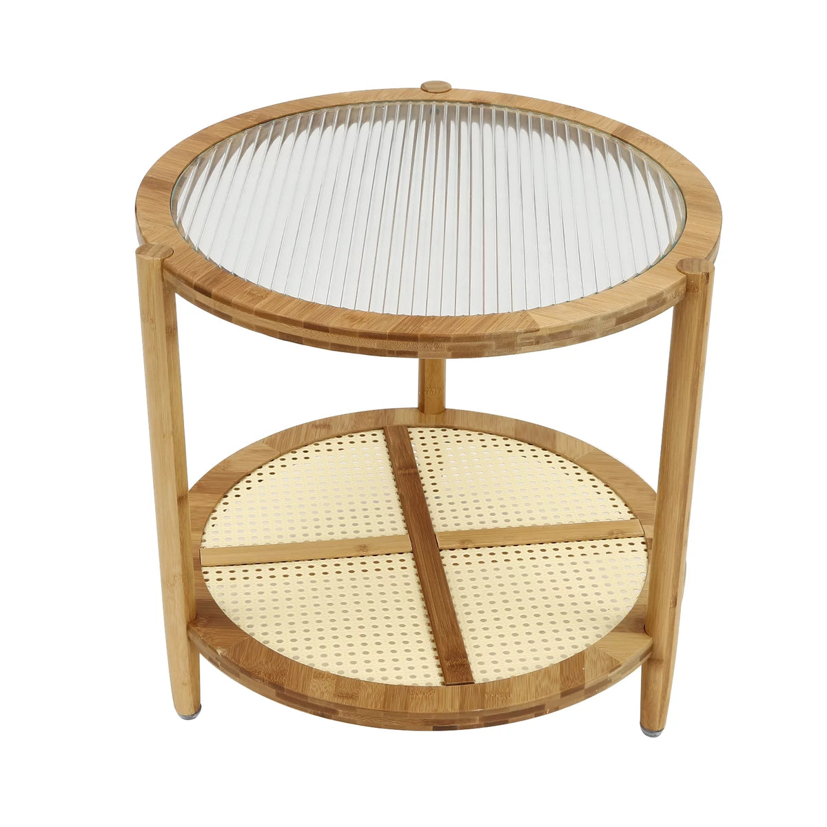 Round Wood Coffee Table with Storage Shelves V15213