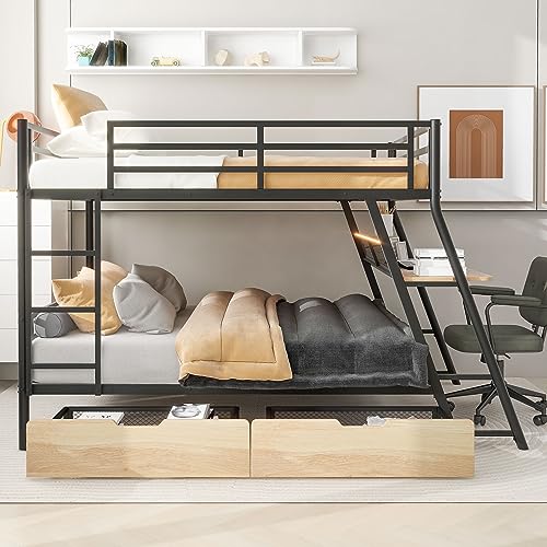 Twin Size Wood Low Loft Bed with Ladder White L7427