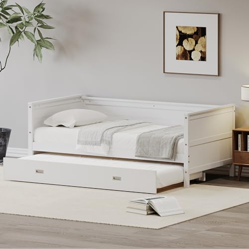 White Solid Wood Twin Size Daybed with Trundle G352