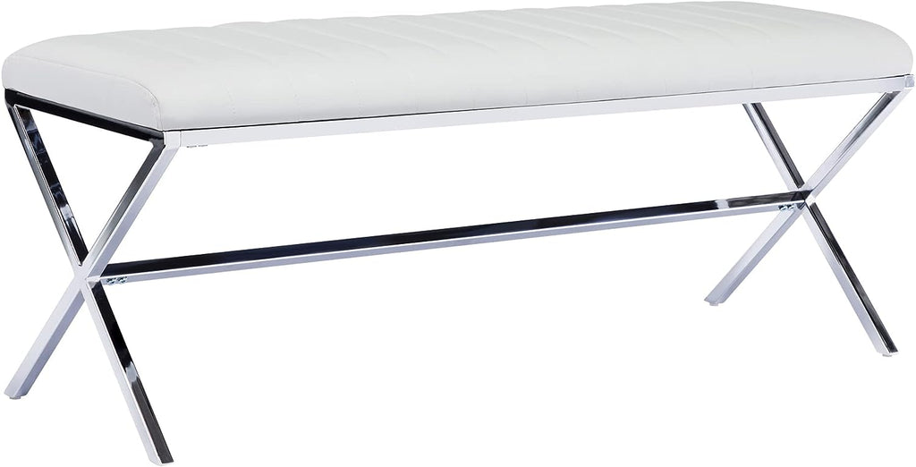 Faux Leather Upholstered Bench with Metal X Legs Q696