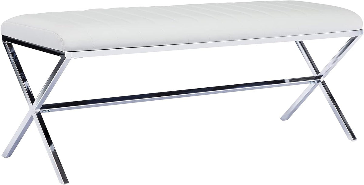 Faux Leather Upholstered Bench with Metal X Legs Q696