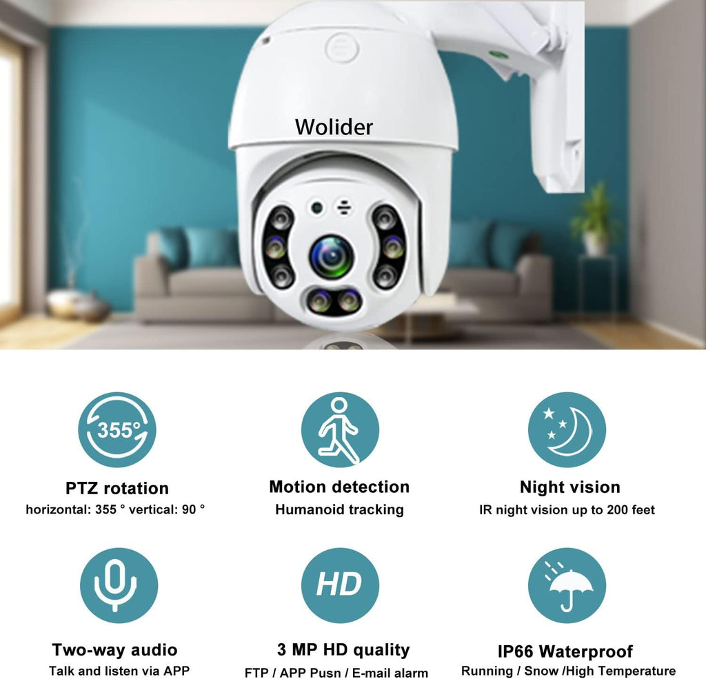 Outdoor WiFi Security Camera 2K 3MP with Motion Detection, Auto Tracking, 2-Way Audio, Color Night Vision, Weatherproof Z9339
