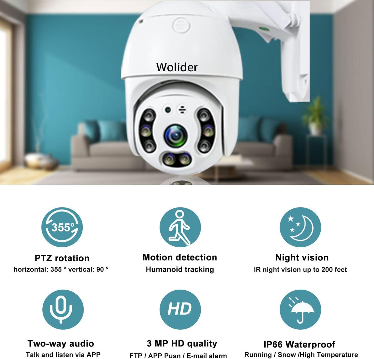 Outdoor WiFi Security Camera 2K 3MP with Motion Detection, Auto Tracking, 2-Way Audio, Color Night Vision, Weatherproof Z9339
