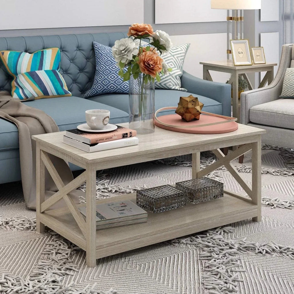 Rustic White Oak Wood Coffee Table B735757