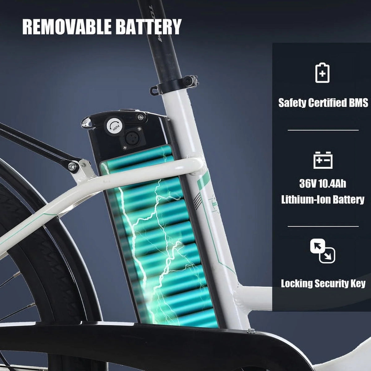 White 26” 350W Electric Bike with Removable Battery B481