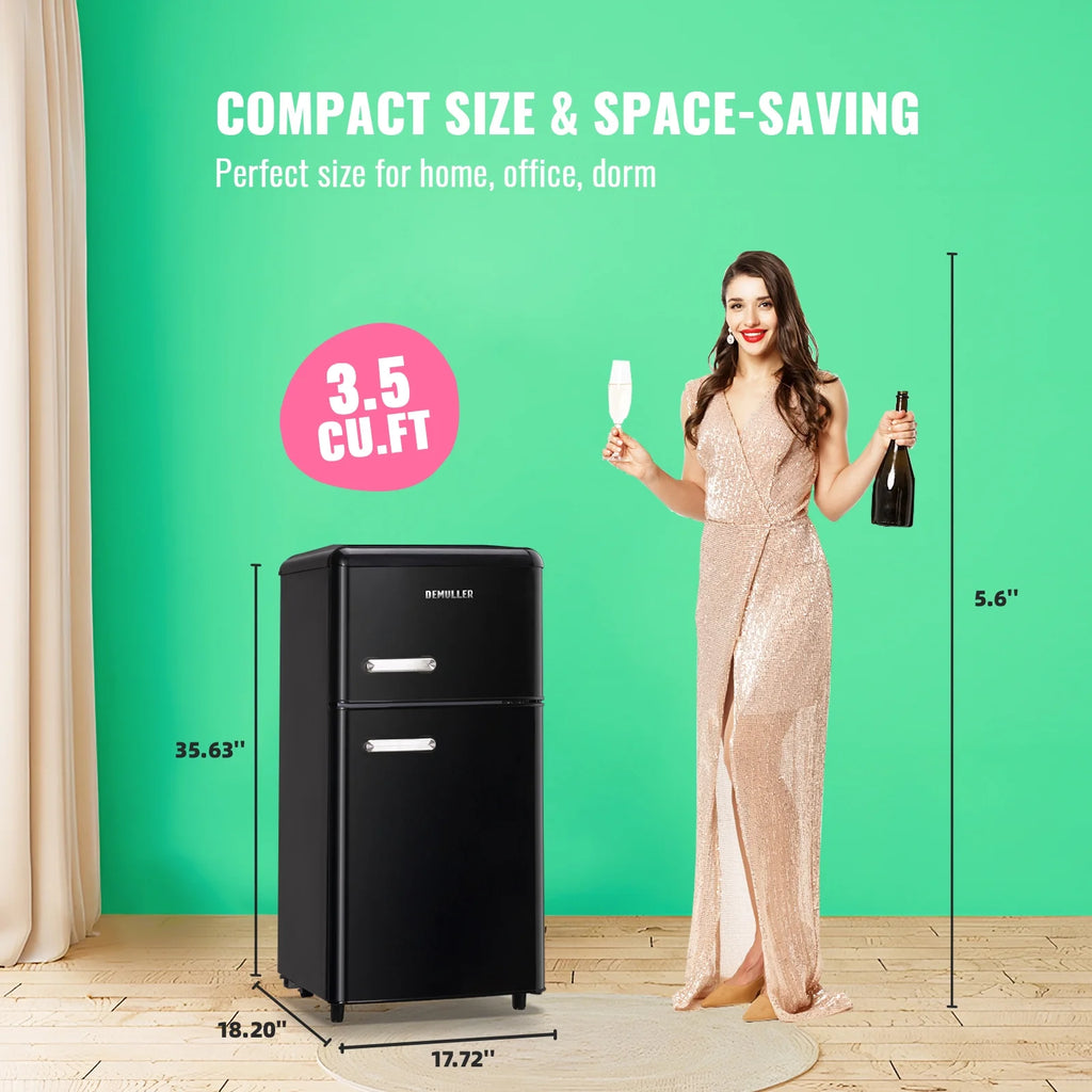 3.5 Cu. ft Black Mini Fridge Double Door Refrigerator F154