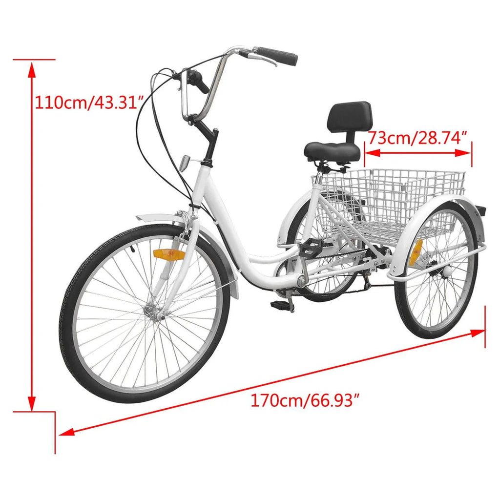 24 Inch 3-Wheel Tricycle with Basket White/Yellow Q426