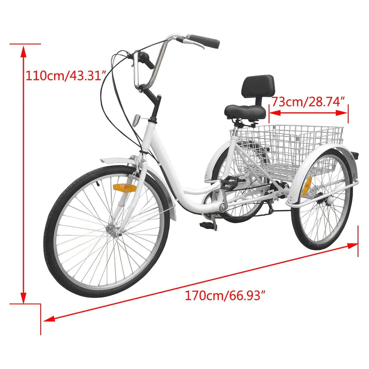 24 Inch 3-Wheel Tricycle with Basket White/Yellow Q426