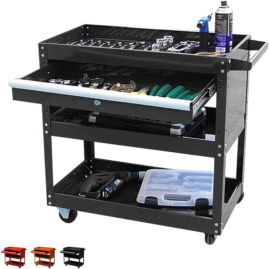 Black 4-Wheel Rolling Tool Cart with Ball-Bearing Slides H637181