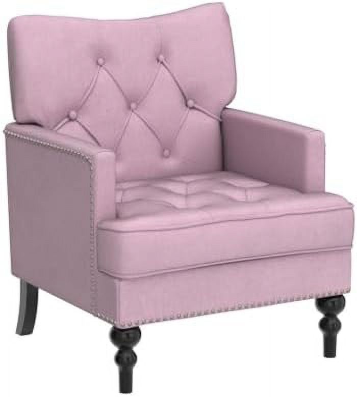 Pink Tufted Velvet Club Chair with Wooden Legs D823590