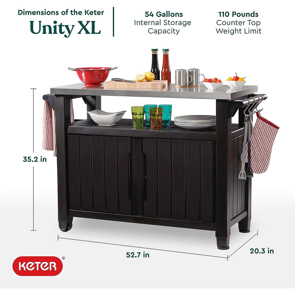 Brown Outdoor Kitchen Bar Rolling Cart with Storage Cabinet F68667