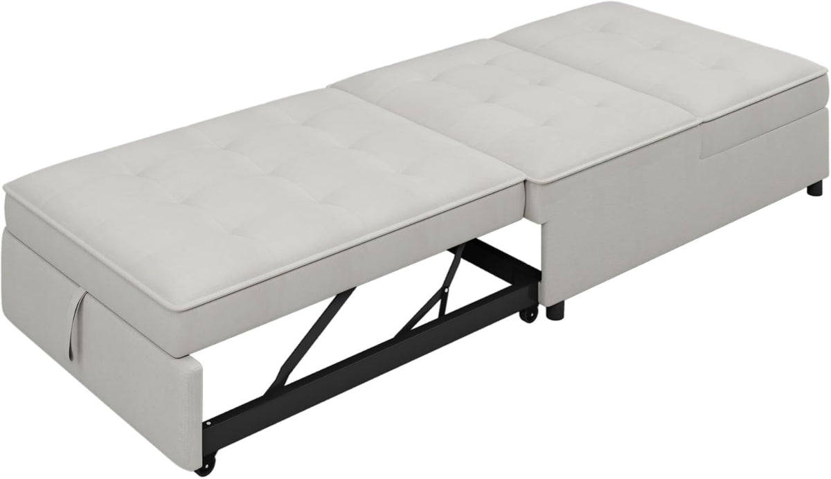 White 4-in-1 Folding Ottoman Bed with Storage Pocket and USB Port J823762