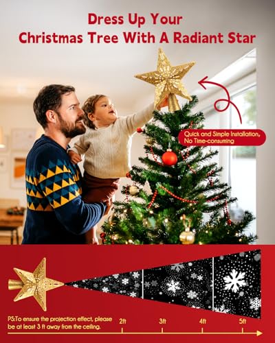 Star Tree Topper with Built-in Led Snowflake Projector Lights P6641