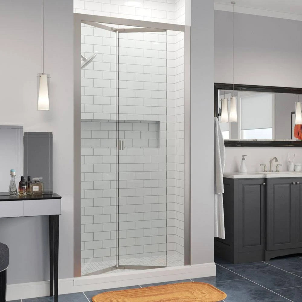 Brushed Nickel Clear Semi-Frameless Folding Shower Door N6065