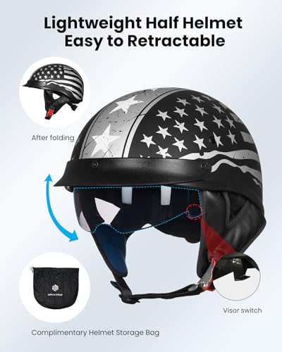 Half Helmet Motorcycle Open Face Sun Visor Quick Release Buckle DOT Approved Y4461