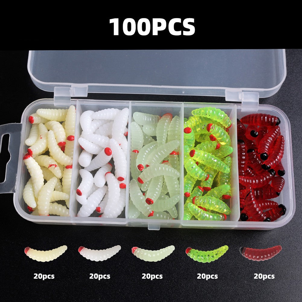 100pcs Boxed Fishing Soft Bait Artificial Maggots H463