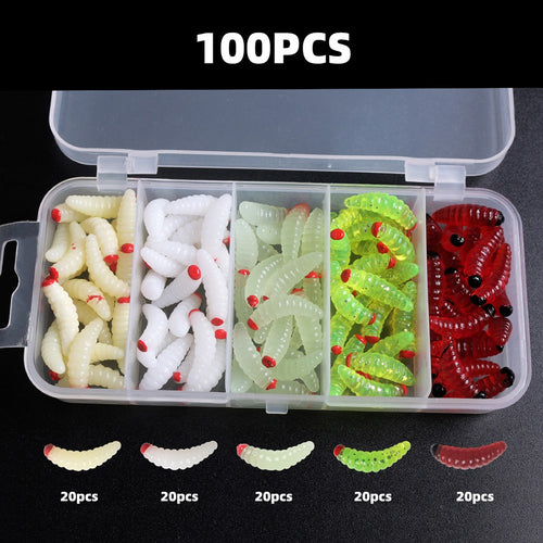 100pcs Boxed Fishing Soft Bait Artificial Maggots H463