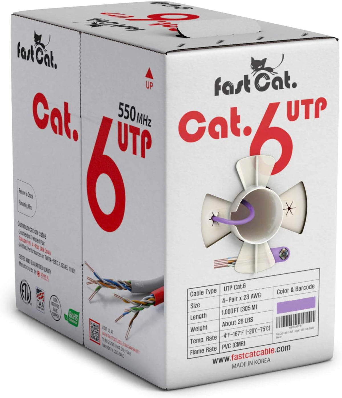 Cat6 Ethernet Cable 1000ft 23 AWG Solid Bare Copper Yellow W507666