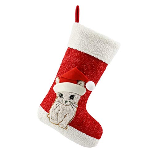 18’’ Red Felt Cat Christmas Stocking Q32178