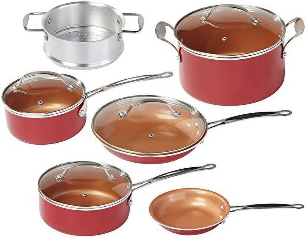 10 pc copper-infused ceramic non-stick cookware set T97745