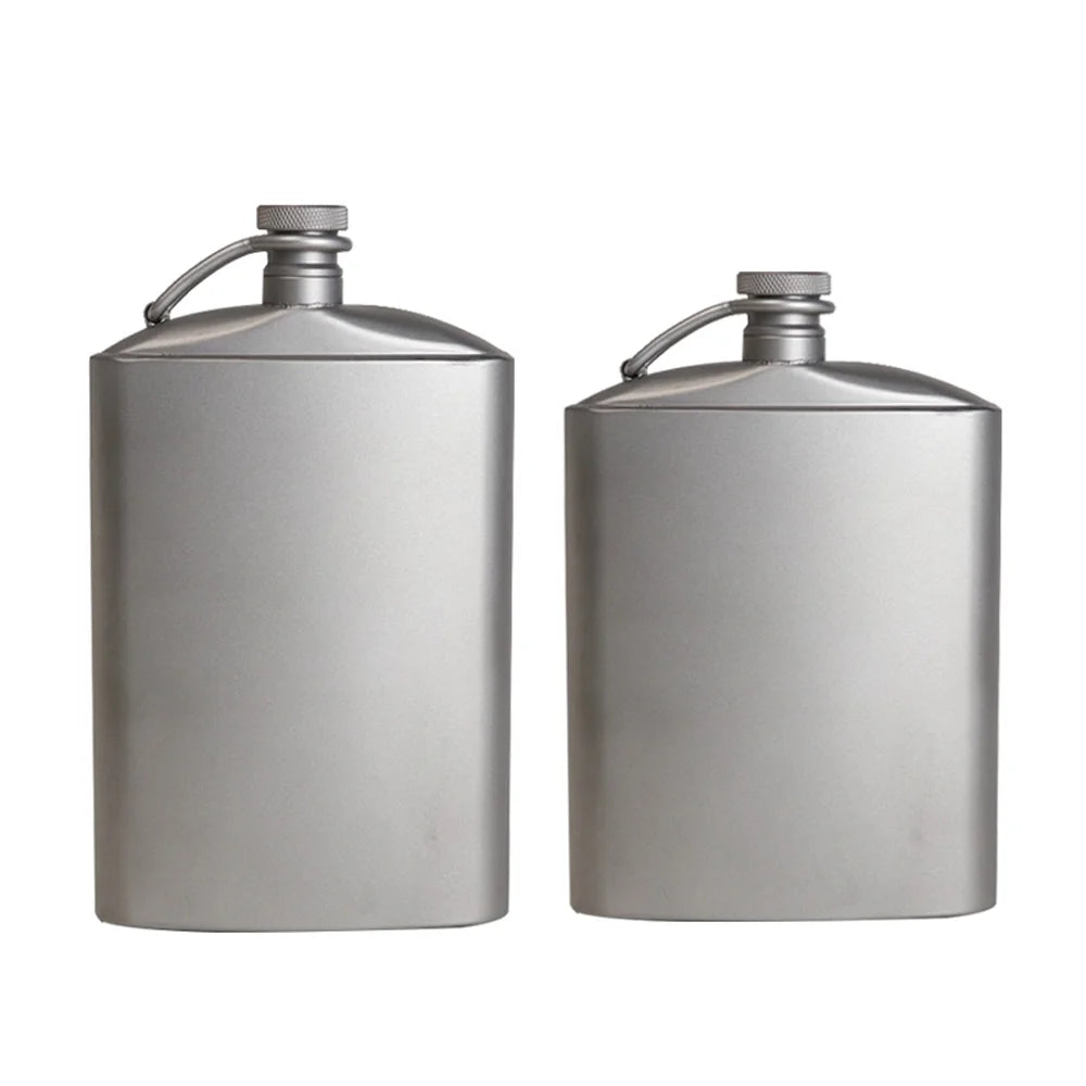 Titanium Flask Hip Flagon with Screw Clip Ultralight Hydration Flat Bottle with Ti Funnel Q6073